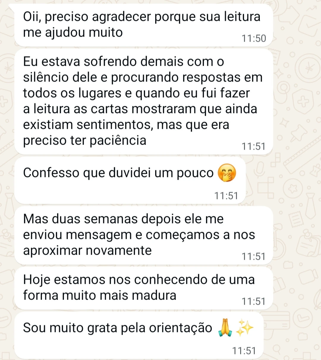 Depoimento de cliente no WhatsApp