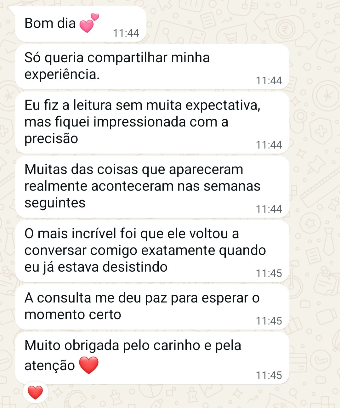 Depoimento de cliente no WhatsApp